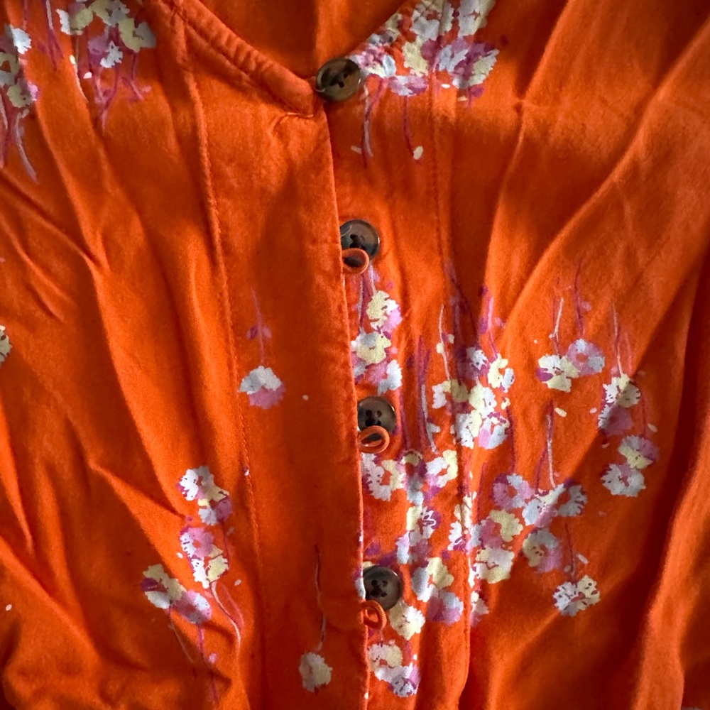 Orange, floral capri romper - Picture 3 of 7